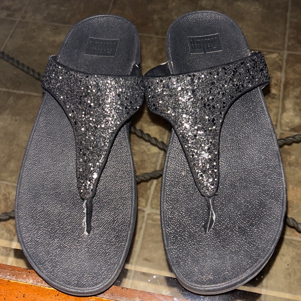 FITFLOP ShimmaWedge Glitter sandal Black Size10 Comfort Shoe excellent condition